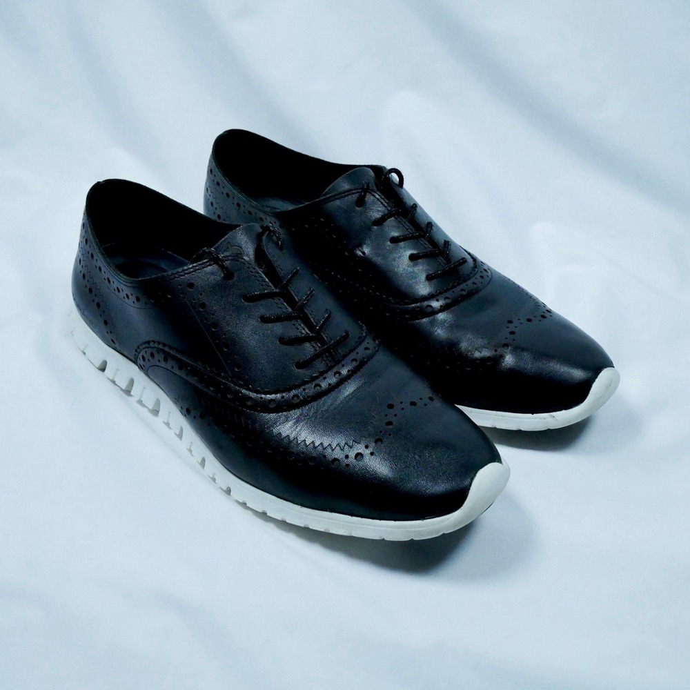 Cole Haan Zerogrand Wingtip Oxford Black Leather Brogue Sneakers Womens 10B